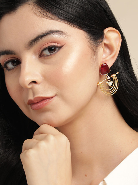 Anouk Gold-Plated Beaded Contemporary Drop Earrings