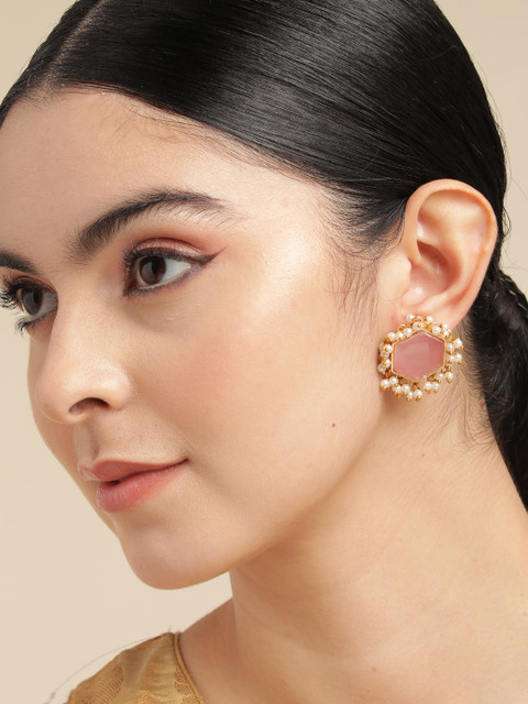 Anouk Gold Plated Beaded Geometric Studs Earrings