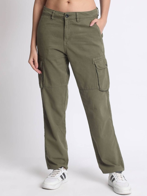 The Roadster Lifestyle Co Women Pure Cotton Regular Fit Mid Rise Cargo