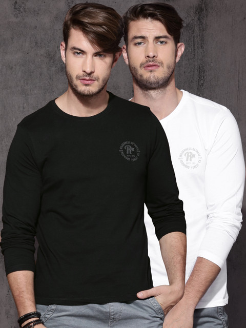 Roadster Men Pack of 2 Round Neck Pure Cotton T-shirts