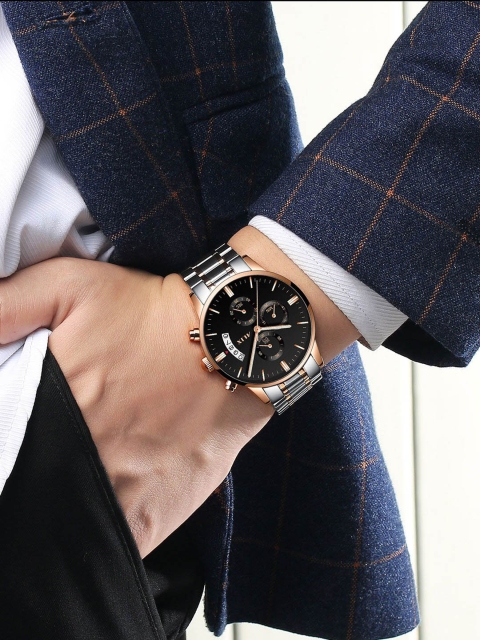 ALIX Men Brass Dial & Stainless Steel Bracelet Style Straps Analogue Watch AL2309 SBRG - Image 7