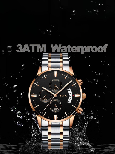 ALIX Men Brass Dial & Stainless Steel Bracelet Style Straps Analogue Watch AL2309 SBRG - Image 6