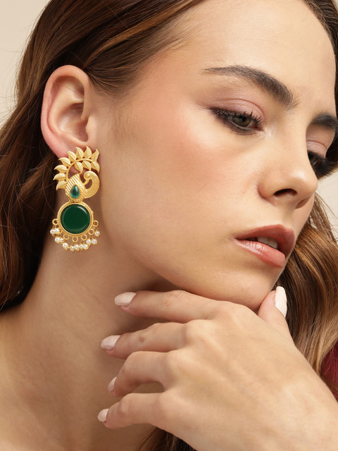 Anouk Gold-Plated Beaded Peacock Shaped Drop Earrings