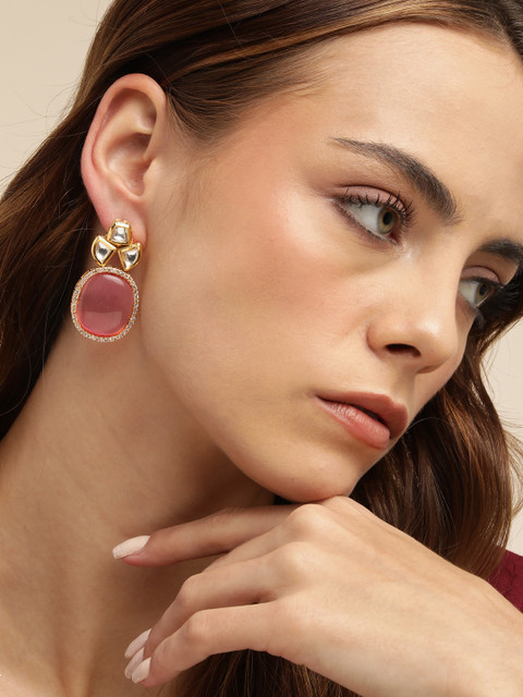 Anouk Gold-Plated Kundan Oval Drop Earrings