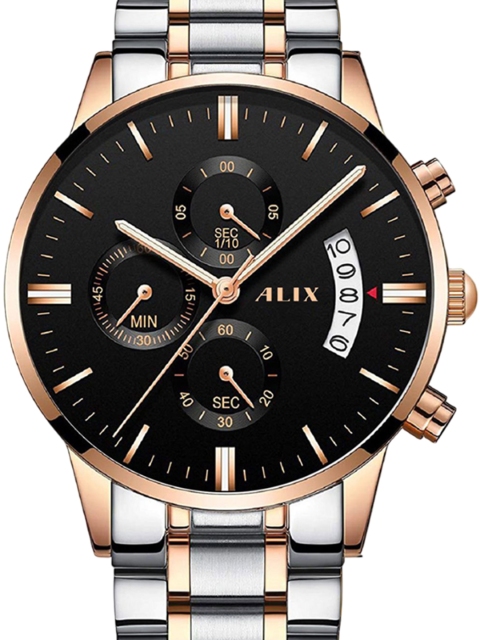 ALIX Men Brass Dial & Stainless Steel Bracelet Style Straps Analogue Watch AL2309 SBRG - Image 5