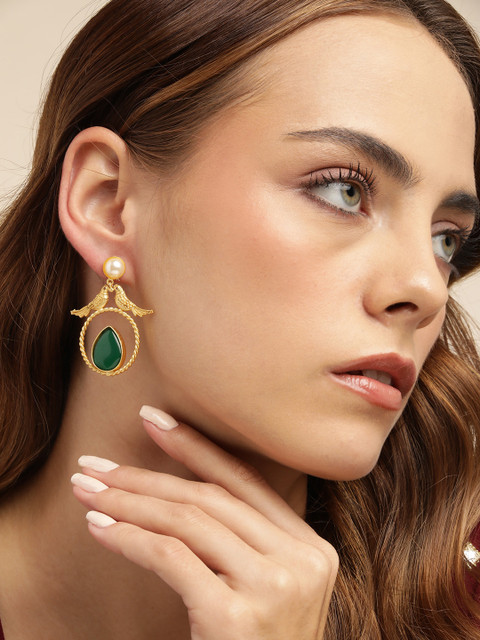 Anouk Gold-Plated Beaded Geometric Drop Earrings