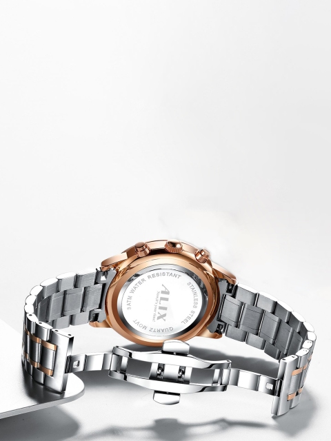 ALIX Men Brass Dial & Stainless Steel Bracelet Style Straps Analogue Watch AL2309 SBRG - Image 3