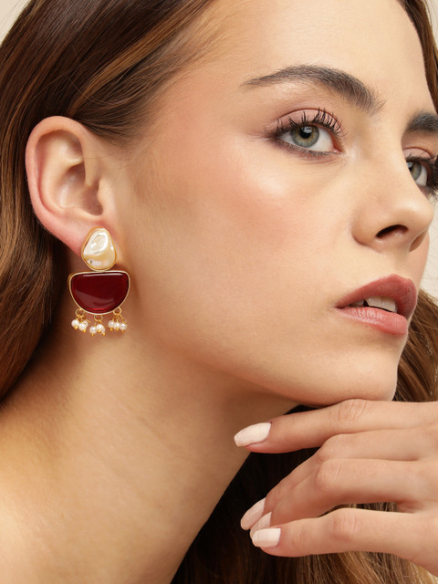 Anouk Gold-Plated Beaded Contemporary Drop Earrings