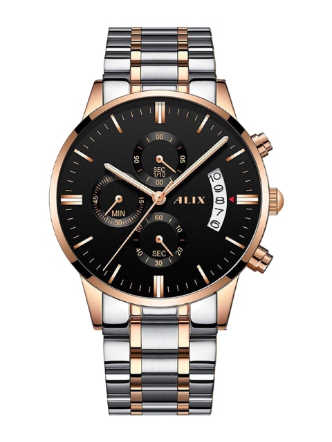 ALIX Men Brass Dial & Stainless Steel Bracelet Style Straps Analogue Watch AL2309 SBRG - Image 4