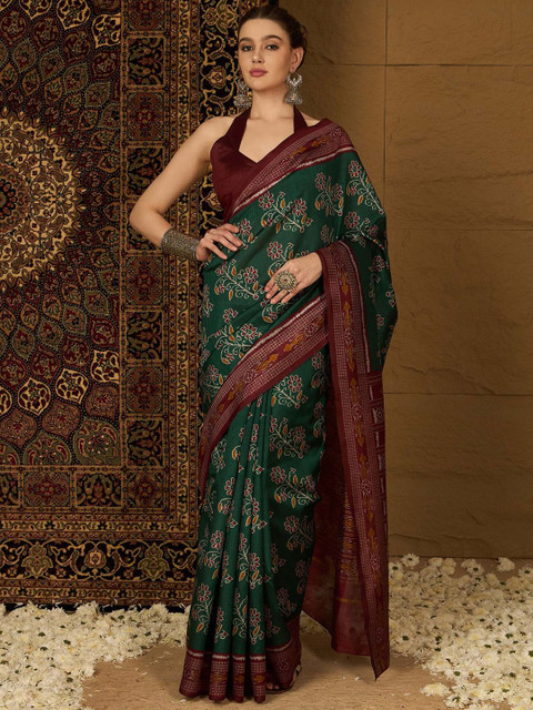 Saree mall Floral Silk Blend Ikat Sarees