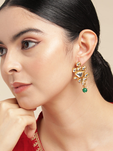 Anouk Gold-Plated Kundan Contemporary Drop Earrings