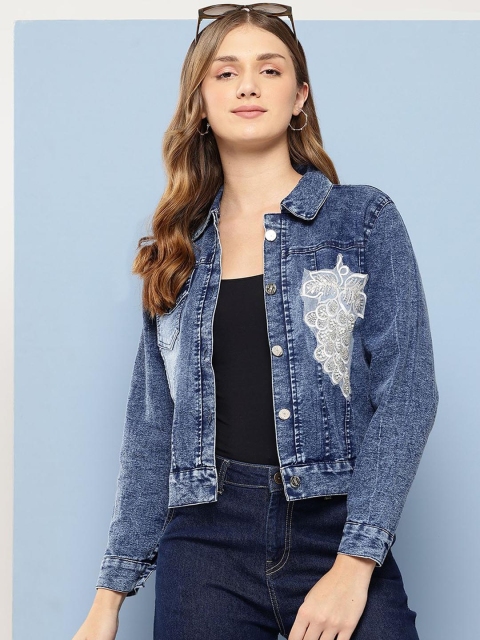 The Roadster Lifestyle Co Self Design Spread Collar Denim Jacket