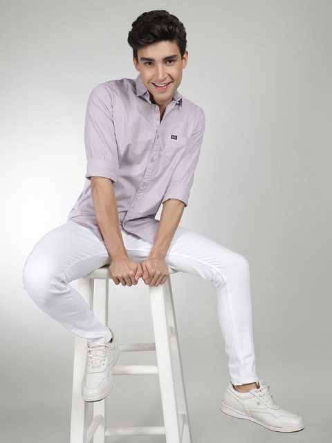 The Indian Garage Co Men Lavender Comfort Regular Fit Pure Cotton Casual Shirt