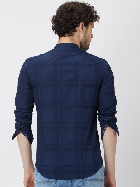 Mufti Slim Fit Checked Mandarin Collar Pure Cotton Casual Shirt - Image 5