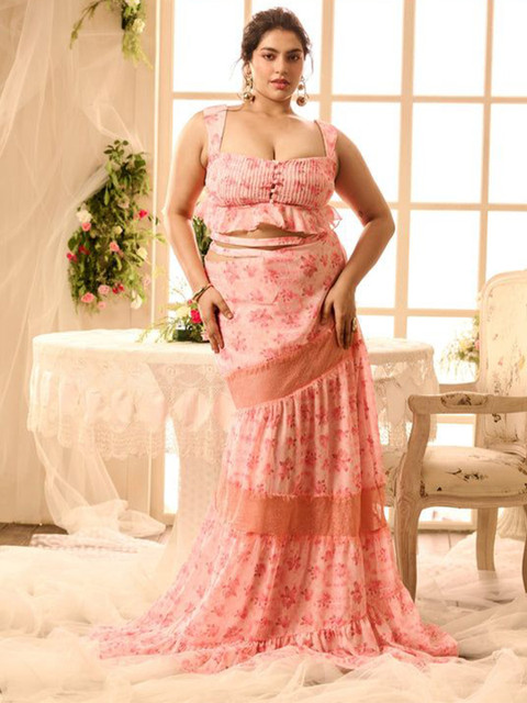 Lea Clothing Co. Plus Size Floral Printed Square Neck Top With Skirt