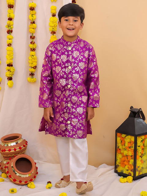 KID1Jacquard Pure Silk Sherwani Set