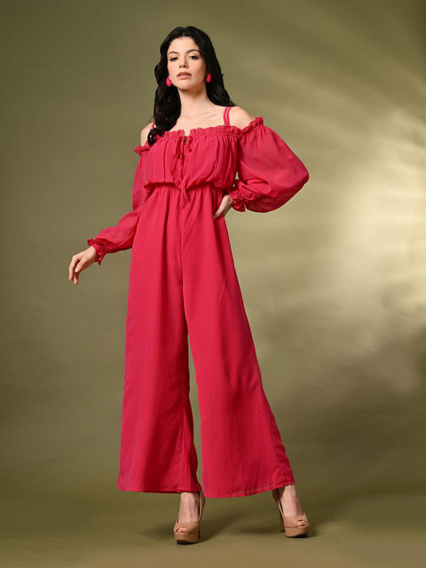Fuchsia Women Off-Shoulder Basic Jumpsuit