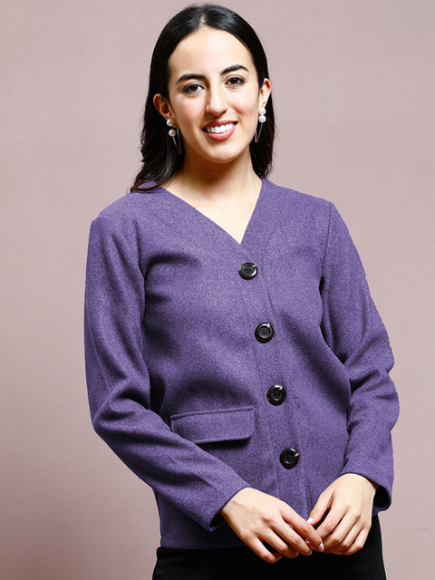 Athena Women Self Designed V-Neck Overcoat