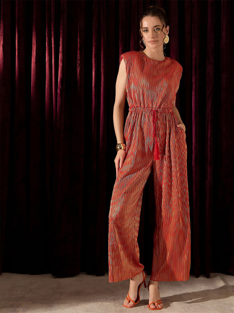 KASSUALLY Women Striped Round Neck Sleeveless Basic Jumpsuit