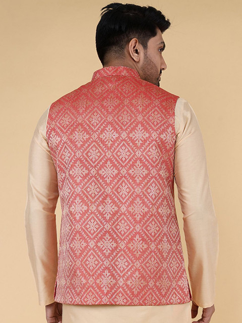 ZOIS Men Woven Design Mandarin Collar Nehru Jacket - Image 4