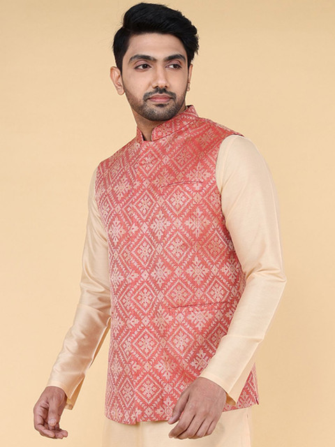 ZOIS Men Woven Design Mandarin Collar Nehru Jacket - Image 3