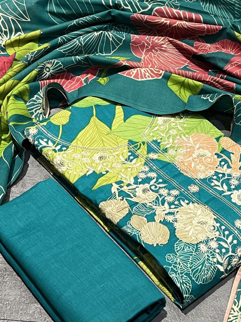 SALWAR STUDIO Floral Embroidered Pure Cotton Unstitched Dress Material