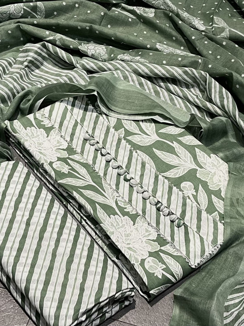 SALWAR STUDIO Floral Printed Pure Cotton Unstitched Dress Material