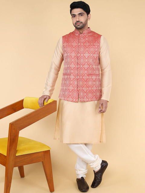 ZOIS Men Woven Design Mandarin Collar Nehru Jacket - Image 5