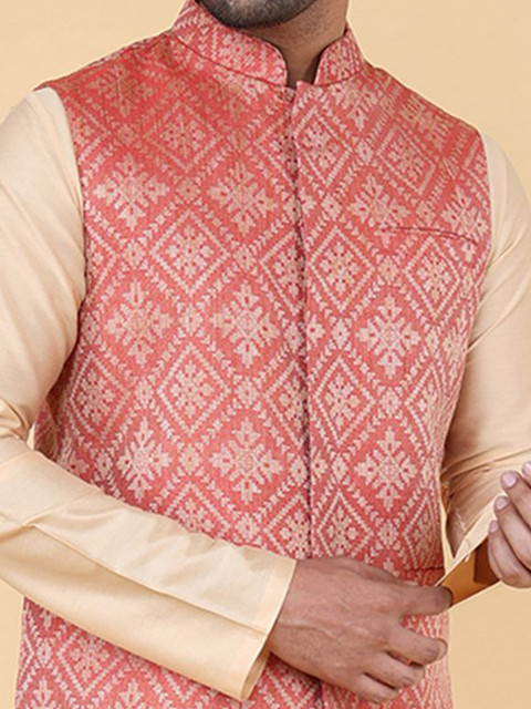 ZOIS Men Woven Design Mandarin Collar Nehru Jacket - Image 2
