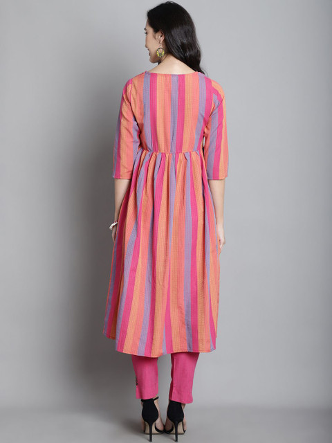 Moms Maternity Women Striped Regular Thread Work Kurta with Trousers - Image 4