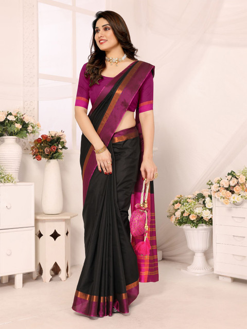 vj fashion Solid Kasavu Saree