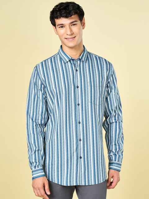 BYFORD by Pantaloons Men Spread Collar Vertical Striped Cotton Slim Fit Casual Shirt - Image 2