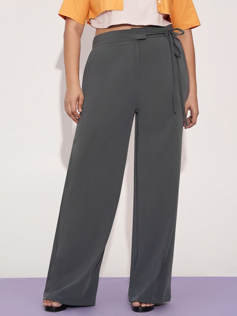 FREAKINS Women Relaxed Fit High-Rise Wide Leg Trousers