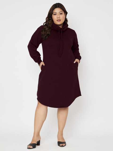 BRINNS Plus Size Hooded Cowl Neck Cuffed Sleeves Jumper Dress