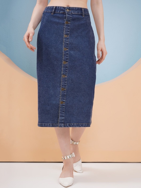 PUELLA Women Straight Denim Midi Skirts
