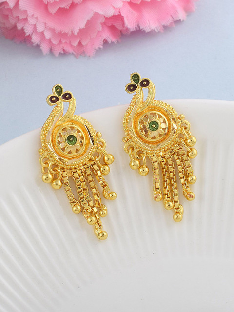 MEMOIR Gold-Plated Contemporary Beaded Oxidised Drop Earrings
