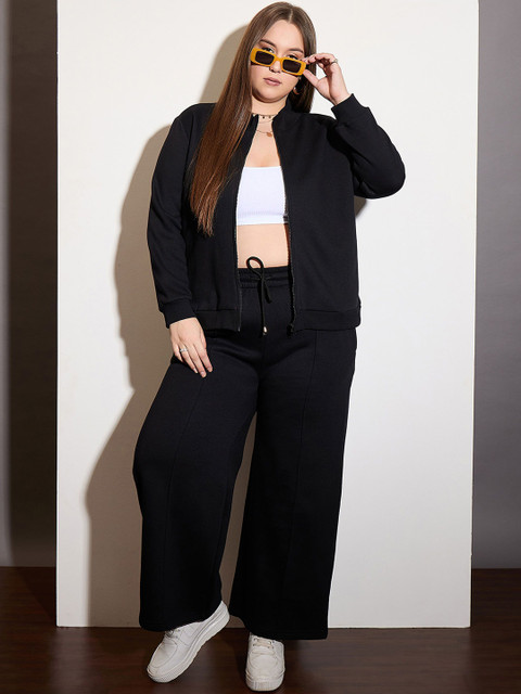 SASSAFRAS Curve Plus Size High Neck Zipper Jacket With Sweatpants - Image 6