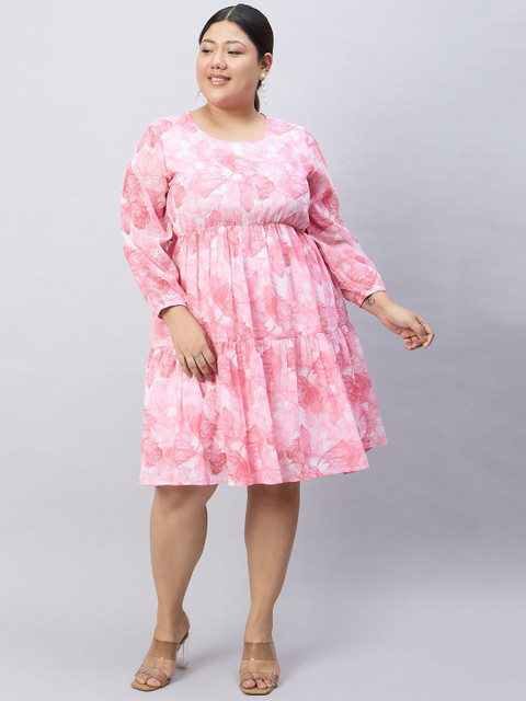 Orchid Blues Floral Printed Plus size Georgette Fit & Flare Dress