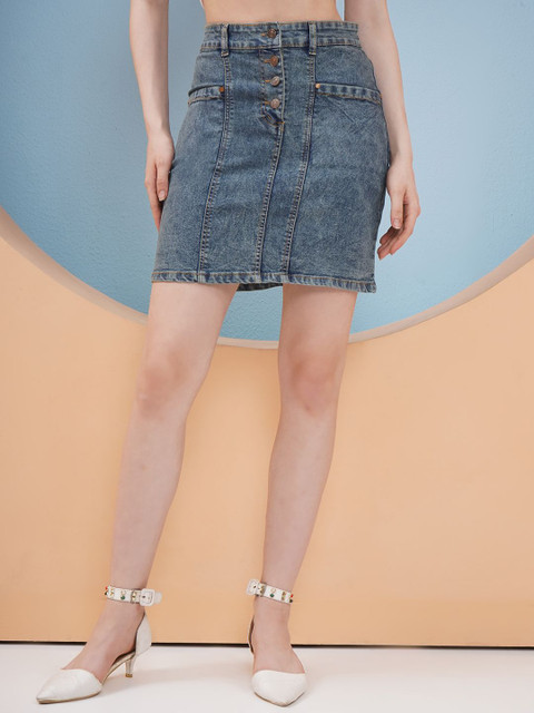 PUELLA Women Denim Straight Above Knee Skirt