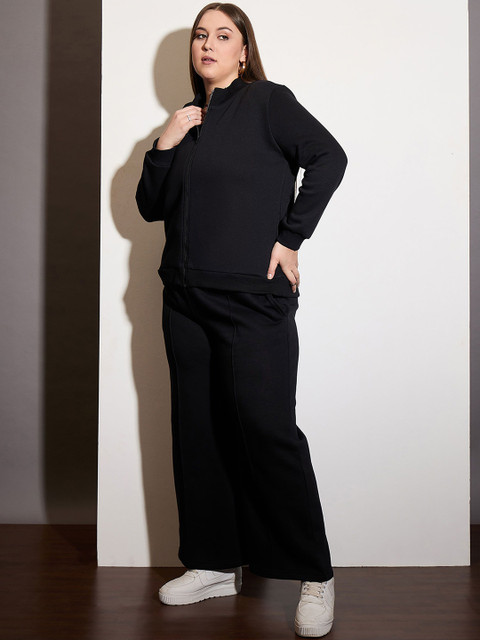 SASSAFRAS Curve Plus Size High Neck Zipper Jacket With Sweatpants - Image 4