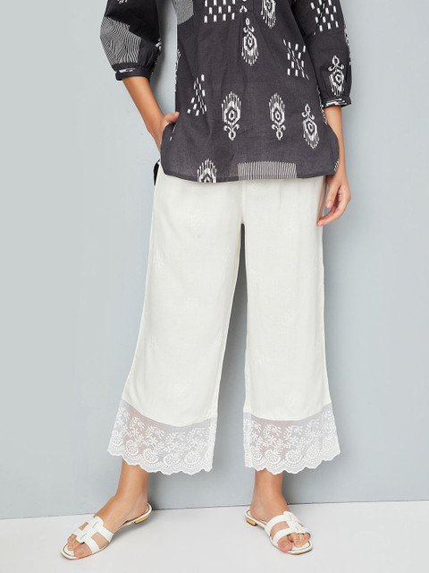 max Women Solid Embroidered Straight Palazzos