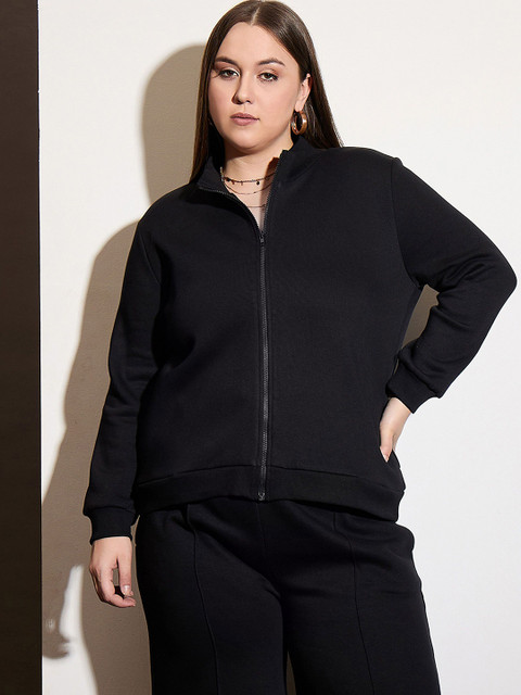 SASSAFRAS Curve Plus Size High Neck Zipper Jacket With Sweatpants - Image 7