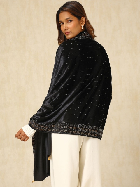 Soch Ethnic Motifs Embroidered Velvet Shawl - Image 4