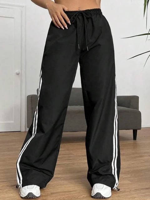 TABADTOD Women Side Stripes Relaxed Loose Fit Baggy Trousers