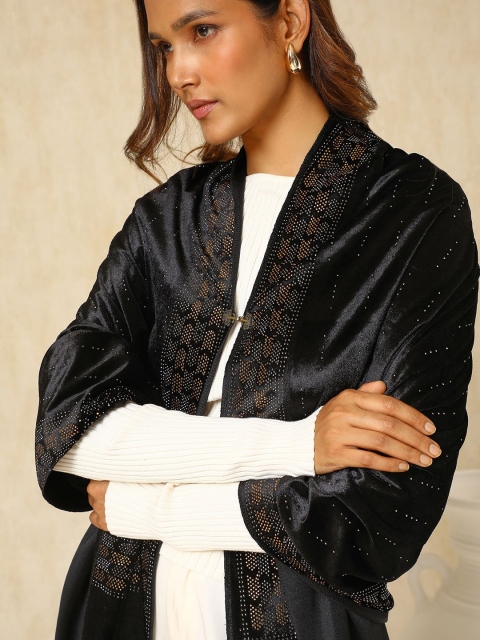 Soch Ethnic Motifs Embroidered Velvet Shawl - Image 2