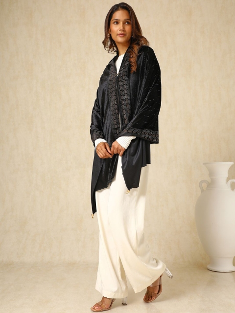 Soch Ethnic Motifs Embroidered Velvet Shawl - Image 5