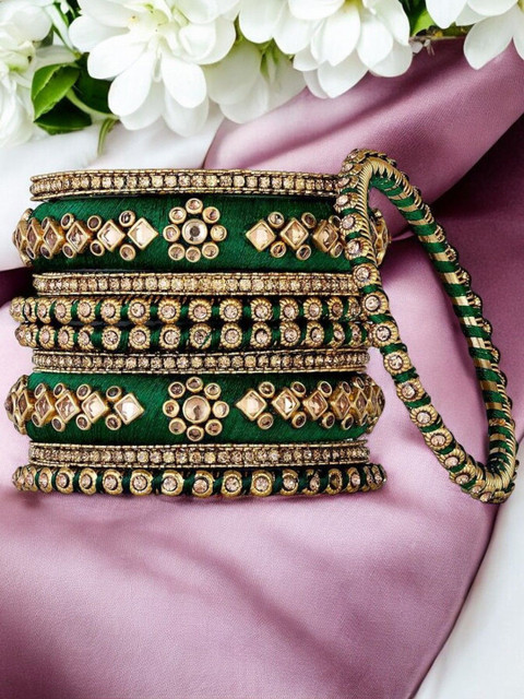Anouk Set Of 10 Kundan Studded Thread Bangles