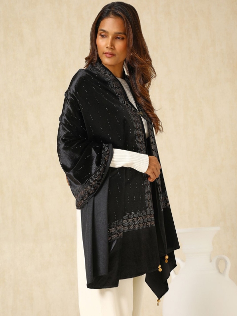 Soch Ethnic Motifs Embroidered Velvet Shawl - Image 3