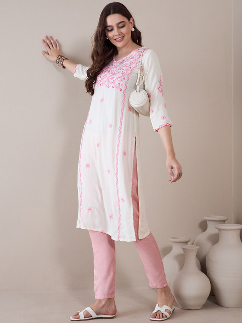 Anouk Floral Embroidered Thread Work Regular Straight Kurta - Image 6