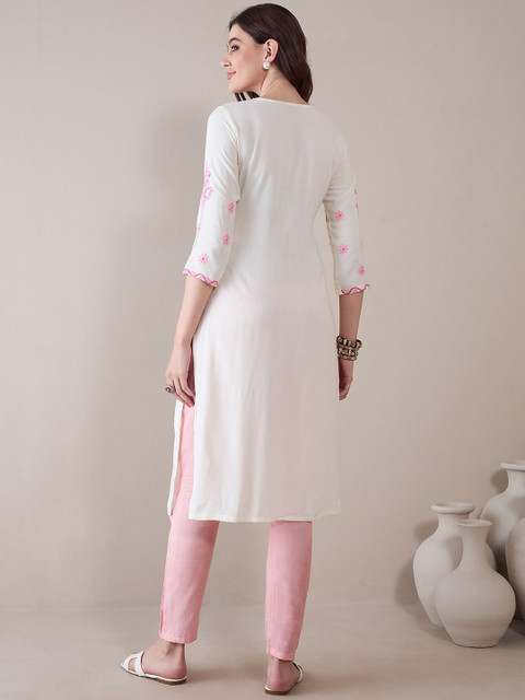 Anouk Floral Embroidered Thread Work Regular Straight Kurta - Image 5
